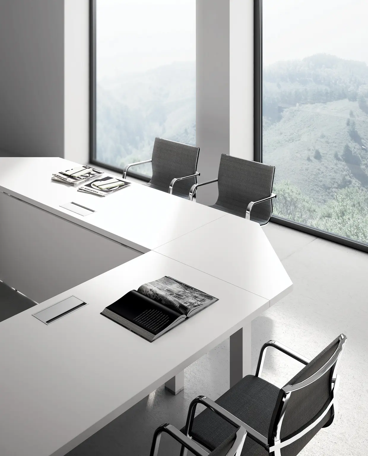 DEKKO Interiors | Αισθητική & Εργονομία στα Έπιπλα Γραφείου Asset – γραφείο με μεταλλική κατασκευή Η χαρακτηριστική σχεδίαση του γραφείου Asset Executive Office με μεταλλική κατασκευή ενισχύει την απλότητα των τετράγωνων σχημάτων και των ευθειών γραμμών. Ένα γραφείο που παραμένει τονισμένο με την πάροδο του χρόνου χάρη στα αυστηρά σχήματα και τον δυνατό σχεδιασμό του. Η σημαντική επιφάνεια εργασίας μελαμίνης, με πάχος 38 mm, στηρίζεται από τετράγωνα ατσάλινα πόδια, L. 80 mm, που υπογραμμίζουν τη στιβαρότητα και τη στιβαρότητα της κατασκευής. Τα πόδια ενώνονται, δύο προς δύο, με μια ορθογώνια εγκάρσια ράβδο (Π. 80 mm Υ. 30 mm) και είναι εξοπλισμένα με ένα ατσάλινο ένθετο εφοδιασμένο με πόδι ισοπέδωσης. Δύο δοκοί κάτω από το δάπεδο, συγκολλημένες στις εγκάρσιες δοκούς του σκέλους, ολοκληρώνουν τη δομή, σταθεροποιώντας την επιφάνεια εργασίας. Ιδιαίτερη προσοχή έχει δοθεί στις λεπτομέρειες: ένα μεταλλικό περίβλημα σε σχήμα χάλυβα (πάχους 1,2 mm), έχει σχεδιαστεί για να κρύβει την εγκάρσια δοκό του ποδιού, ενώ ένα πλαίσιο αλουμινίου ακολουθεί το προφίλ τόσο της δομής όσο και της κορυφής, δίνοντας κομψότητα στο σύνολο. τραπέζι.